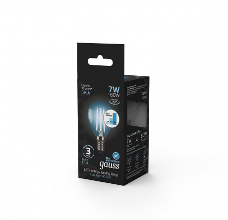 Gauss LED Filament Шар E14 7W 580lm 4100K 1/10/50 105801207 Ламп GAUSS - porhov-experts.ru – фото 1