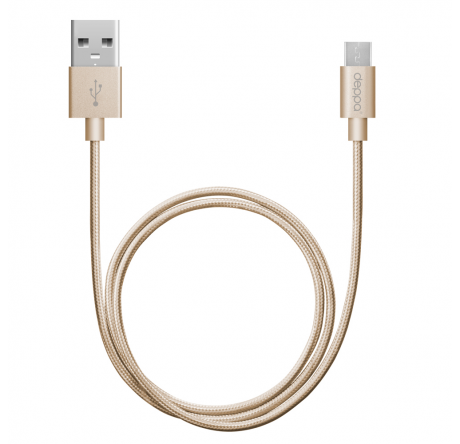 Deppa Alum USB Type-C - USB Type-C, алюминий/нейлон, USB 2.0, 3A, 1.2м, 1.2м, золото, Deppa 7 Кабель DEPPA - porhov-experts.ru – фото 1