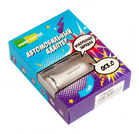 More choice AC22QC 1USB 3.0A QC3.0 АЗУ быстрая зарядка белый MORE CHOICE - porhov-experts.ru – фото 1