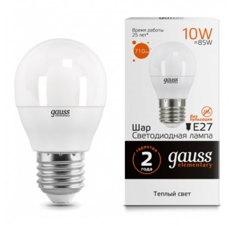 GAUSS LED ELEMENTARY ШАР 10W E27 GAUSS - porhov-experts.ru – фото 1