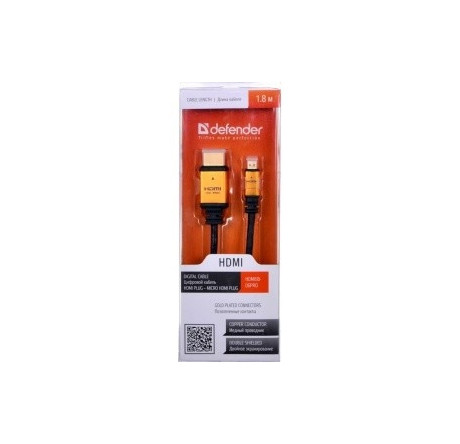 Defender HDMI08-04PRO HDMI-MicroHDMI M-M, ver1.4, 1м Цифровой кабель  Defender - porhov-experts.ru – фото 1