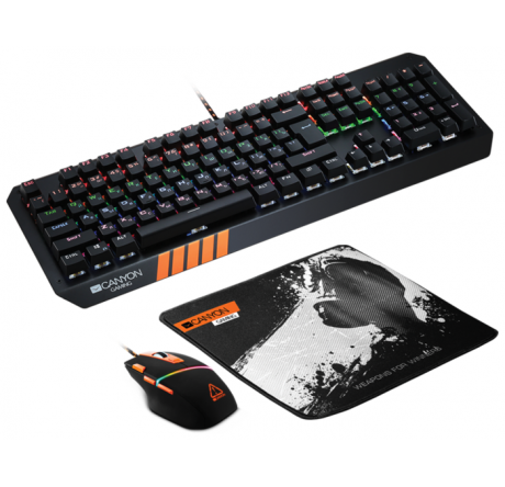 Canyon 3in1 Gaming set Keyboard with rainbow LED(104 keys), Mouse with RGB(DPI 800/160 Игровой набор CANYON - porhov-experts.ru – фото 1